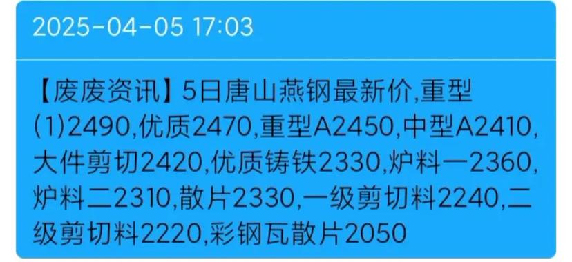 唐山最近的废铁收购价格