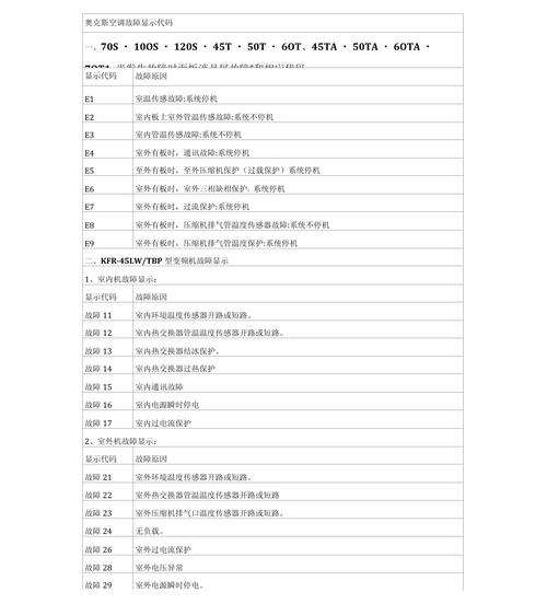 奥克斯空调故障维修代码表FR